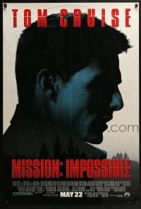 2k612 MISSION IMPOSSIBLE advance 1sh 1996 cool silhouette of Tom Cruise, Brian De Palma directed!