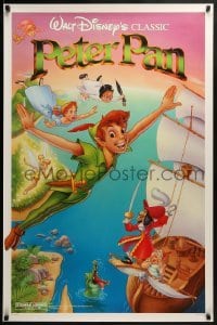 2k672 PETER PAN 1sh R1989 Walt Disney animated cartoon fantasy classic, great flying art!