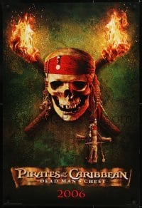 2k687 PIRATES OF THE CARIBBEAN: DEAD MAN'S CHEST int'l teaser DS 1sh 2006 image of skull & torches!