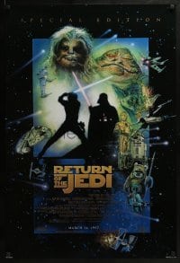 2k724 RETURN OF THE JEDI style E advance 1sh R1997 George Lucas classic, cool montage art by Drew Struzan!