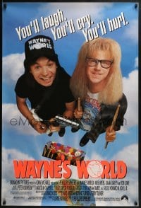 2k955 WAYNE'S WORLD DS 1sh 1991 Mike Myers, Dana Carvey, one world, one party, excellent!