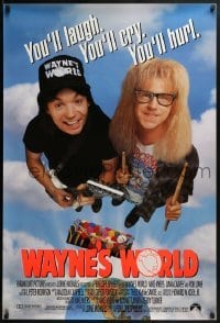 2k956 WAYNE'S WORLD int'l 1sh 1991 Mike Myers, Dana Carvey, one world, one party, excellent!