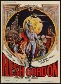 2p071 FLESH GORDON Belgian 1974 sexy sci-fi spoof, wacky erotic super hero art by George Barr!