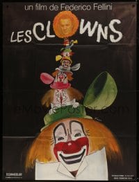 2p742 CLOWNS French 1p 1971 Federico Fellini, wonderful artwork of many circus clowns by Ferracci!
