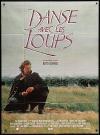 2p747 DANCES WITH WOLVES French 1p 1991 cool different image of Kevin Costner & buffalo herd!