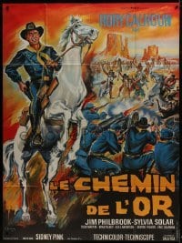 2p793 FINGER ON THE TRIGGER French 1p 1965 Belinsky art of Rory Calhoun on horse over battle!