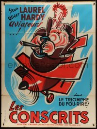 2p795 FLYING DEUCES French 1p R1950s great cartoon art of Stan Laurel & Oliver Hardy in plane!
