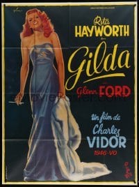 2p812 GILDA French 1p R1972 art of sexy Rita Hayworth full-length in sheath dress by Boris Grinsson!