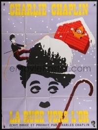 2p817 GOLD RUSH French 1p R1972 Charlie Chaplin classic, great Leo Kouper artwork!