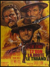 2p820 GOOD, THE BAD & THE UGLY French 1p R1970s Clint Eastwood, Van Cleef, Leone, Jean Mascii art!
