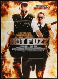 2p836 HOT FUZZ French 1p 2007 Simon Pegg & Nick Frost walking out of flames with guns!