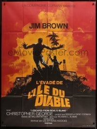 2p841 I ESCAPED FROM DEVIL'S ISLAND French 1p 1975 different art of Jim Brown jumping from cliff!