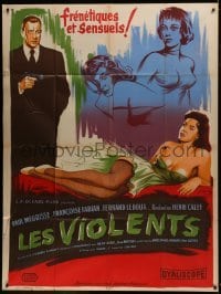 2p875 LES VIOLENTS French 1p 1957 great different Xarrie art of guy with gun by sexy girls!