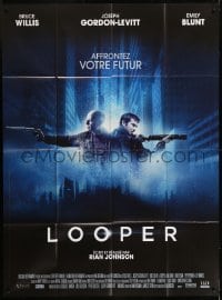 2p883 LOOPER French 1p 2012 great image of Bruce Willis & Joseph Gordon-Levitt with guns!