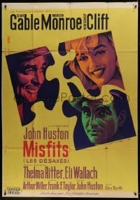 2p896 MISFITS French 1p 1961 different art of Gable, Marilyn Monroe & Clift by Roger Soubie!