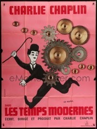 2p899 MODERN TIMES French 1p R1970s Leo Kouper art of Charlie Chaplin running by giant gears!
