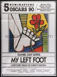 2p911 MY LEFT FOOT French 1p 1990 Daniel Day-Lewis, cool artwork of foot w/flower by Seltzer!