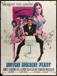 2p925 OUR MAN FLINT French 1p 1966 art of James Coburn, sexy James Bond spy spoof!