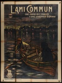 2p004 OUR MUTUAL FRIEND French 1p 1921 cool dark art of men finding body in Thames, Dickens!