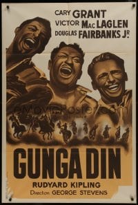 2p676 GUNGA DIN French 32x47 R1940s art of Cary Grant, Douglas Fairbanks Jr. & Victor McLaglen!