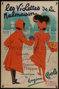 2p682 LES VIOLETTES DE LA MALMAISON stage play French 31x47 1929 Dola art of man courting woman!