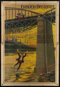 2p003 ERBLICH BELASTET German 59x86 1913 man jumping into Rhine from bridge, by Harry Piel, rare!