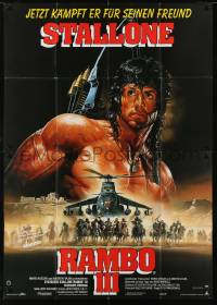 2p104 RAMBO III German 2p 1988 Sylvester Stallone returns as John Rambo, best Renato Casaro art!