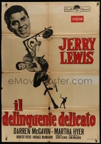 2p508 DELICATE DELINQUENT Italian 1p R1960s wacky teen terror Jerry Lewis hanging from light post!