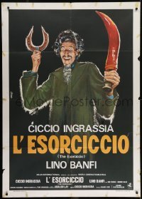2p517 EXORCIST: ITALIAN STYLE Italian 1p 1975 cool art of crazed Ciccio Ingrassia by Tino Avelli!
