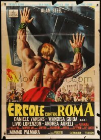 2p527 HERCULES AGAINST ROME Italian 1p 1964 Casaro art of strongman Sergio Ciani vs entire army!