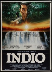 2p535 INDIO Italian 1p 1989 great Casaro art of Marvelous Marvin Hagler in jungle over waterfall!