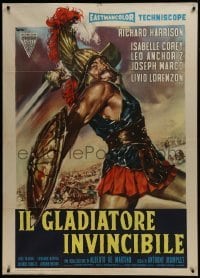 2p536 INVINCIBLE GLADIATOR Italian 1p 1961 art of Richard Harrison with sword & armor by Casaro!