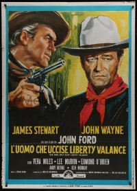 2p566 MAN WHO SHOT LIBERTY VALANCE Italian 1p R1970s John Wayne & James Stewart, different art!