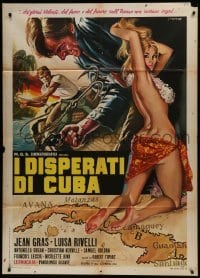 2p590 QUATRE HOMMES AUX POINGS NUS Italian 1p 1970 Franco art of half-naked girl over Cuba!