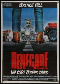 2p591 RENEGADE Italian 1p 1987 Casaro art of Terence Hill facing down cop, trucks & helicopter!
