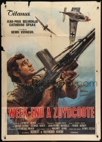 2p620 WEEKEND AT DUNKIRK Italian 1p R1976 art of Jean-Paul Belmondo with machine gun by Ciriello!