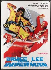 2p440 BRUCE LEE AGAINST SUPERMEN Italian 2p 1976 Yi Tao Chang, great Tino Aller kung fu art!