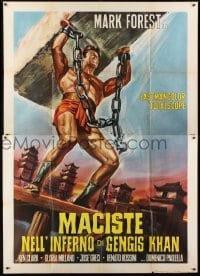 2p451 HERCULES AGAINST THE BARBARIAN Italian 2p R1960s cool different art of strongman Mark Forest!
