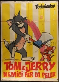 2p477 TOM & JERRY Italian 2p 1961 Nano art of cat with axe fighting mouse with giant feather!