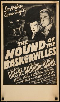2p307 HOUND OF THE BASKERVILLES 13x22 WC R1975 Sherlock Holmes, with art from the original poster!