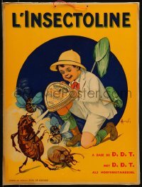 2p070 L'INSECTOLINE 12x16 Belgian advertising poster 1940s art of boy spraying DDT insectiside!