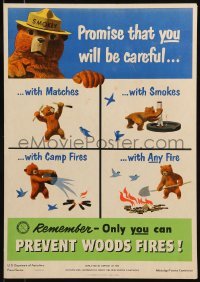 2p063 PROMISE THAT YOU WILL BE CAREFUL 13x19 special poster 1952 Smokey the Bear, prevent fires!