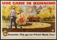 2p067 USE CARE IN BURNING 13x19 special poster 1960 Smokey the Bear, you can prevent forest fires!