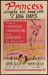 2p243 BENNY GOODMAN STORY WC 1956 Steve Allen as Goodman, Donna Reed, Gene Krupa, Reynold Brown art