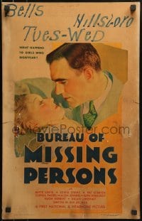 2p253 BUREAU OF MISSING PERSONS WC 1933 romantic artwork of young Bette Davis & Pat O'Brien, rare!