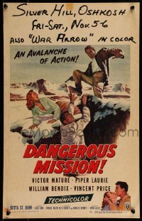 2p271 DANGEROUS MISSION WC 1954 Victor Mature, Piper Laurie, an avalanche of action!