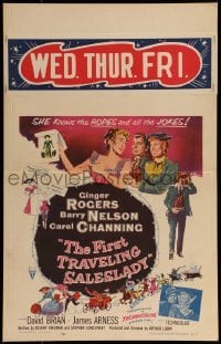 2p285 FIRST TRAVELING SALESLADY WC 1956 art of Ginger Rogers selling barbed-wire in Texas!