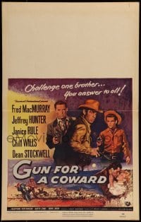2p295 GUN FOR A COWARD WC 1956 art of cowboys Fred MacMurray, Jeffrey Hunter & Dean Stockwell!