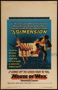 2p308 HOUSE OF WAX 3D WC 1953 cool 3-D artwork of monster & sexy girls kicking off the movie screen!