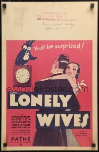2p336 LONELY WIVES WC 1931 art of Edward Everett Horton, who seduces his lookalike's wife!
